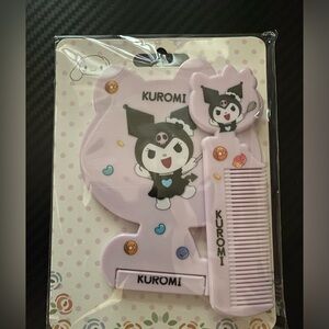 Kuromi hand mirror and tiny comb Purple